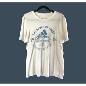 ADIDAS- MENS WHITE FRONT GRAPHIC SHORT SLEEVE CREW NECK T-SHIRT SIZE MEDIUM